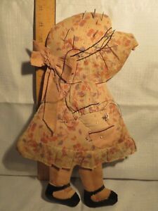 Large Antique Pin Cushion Wall Hung Hand Made Sun Bonnet One Of A Kind