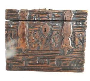 Antique Black Forest Carved Wood Tea Caddy Box
