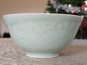  Antique Longquan Celadon Porcelain Bowl Fish Art Fine China Ceramic