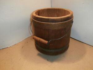 Antique Wooden Water Bucket 19c Wood Metal Handle W Wood Handle Primitive