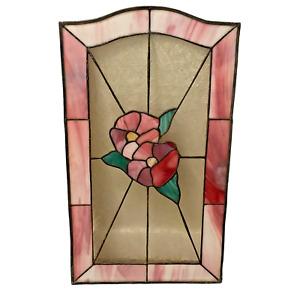 Vintage Stained Glass Flower Window Panel 24 X 14 Inch 1980 S Hand Crafted