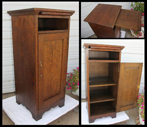 Antique Mission Oak Telephone Table Music Stand Office Cabinet Adj Shelves Wkey