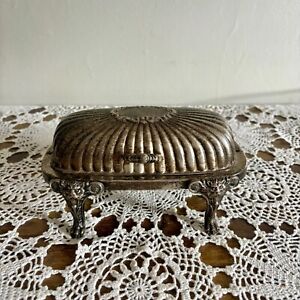 Vintage Fb Rogers 357 Silver Plate Hinged Butter Dish Lion Head Feet