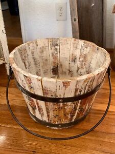 Vintage Old Metal Farmhouse Bucket Pail Rusty Patina Planter Chippy Milk Wash
