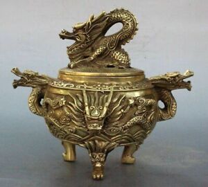 Vintage Brass Chinese Dragon Statue Incense Burner Censer