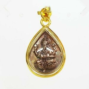 Lord Ganesh Elephant Ganesha God Gold Micron Case Pendant Om Hindu Thai Amulet