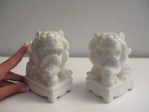 Vintage Temple Guardian Chinese Lion Foo Dog Statues Bookends Figures Soapstone
