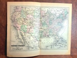 Original 1888 Antique Color Map United States 10 5 X 12 5 Johnsons