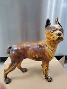 1920 S Antique Hubley Boston Terrier Bulldog Cast Iron Door Stop Dog Sculpture