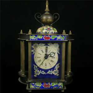 7 87 China Pure Copper Cloisonne Painted Flower Western Style Mechanical Clock