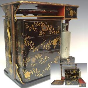 Japan Antique Meiji Period Flower Arabesque Makie Field Bento Set Lunch Box Jp