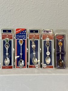 Collectable Souvenir Spoons Genuine Pewter Silver Plater Spoon Set Of 5 In Box
