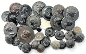 Pressed Carved Horn Button Lot Female Portrait Decorative Types