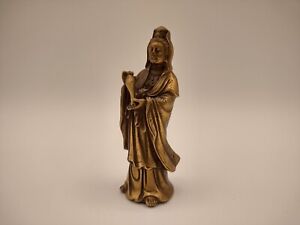 Vintage Chinese 20th Century Cast Bronze Brass Guanyin Kwan Yin Statue