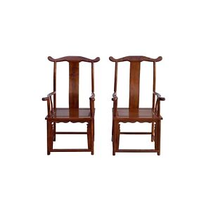 Pair Chinese Natural Wood Copper Brown Stain Yoke Back Armchairs Cs7833