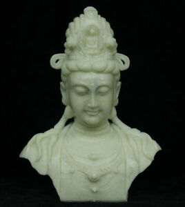 8 Natural Green Jade Carving Guanyin Kwan Yin Guan Yin Buddha Bust Statue