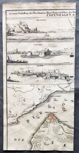 1730 Jb Homann Antique Map Birds Eye Views Of Helsingborg Landskrona Malmo
