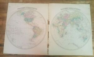 Antique 1875 Western Eastern Hemisphere Indiana Historical Atlas