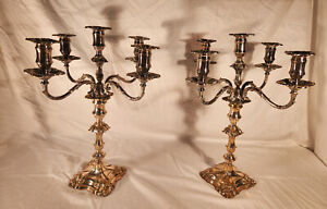  2 Vintage Silverplate Baroque Candelabras 5 Candle 18 High