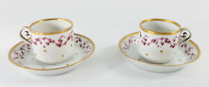 Antique French Old Paris German Dresden Meissen Style Porcelain Tea Cups Saucers