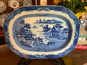 English Pearlware Blue White Staffordshire Pottery Platter C1810 1825
