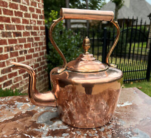 Antique English Copper Brass Tea Kettle Coffee Pitcher Spout Handle 1 C 1900