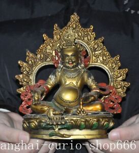 6 4 Old Tibet Buddhism Bronze Gilt Paint Yellow Jambhala Mammon Buddha Statue