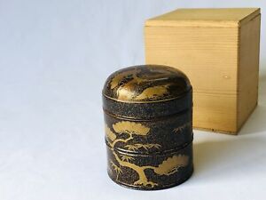 Y4727 Box Makie Lacquer Cosmetic Make Up Case Container Japan Antique Vintage