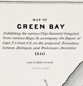 1840 Wisconsin Green Bay Map Original Astor Lake Michigan Survey Rare
