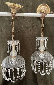Pair 2 Small Vintage Parlor Boudoir Crystal Chandeliers Sconces Or Ceiling