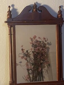 Antique Large Dark Vtg Academia Gothic Decor Cathedral Style Wooden Wall Mirror
