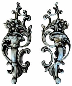 Vtg Art Nouveau Pair Candle Holder Wall Sconces Metal French Chic Shabby Dl7