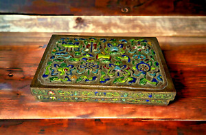 Antique Chinese Jewelry Case Late 19th Century Enamel Brass Decorative Intricate