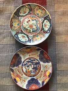 Antique Japanese Imari Plate Decorative Wall Plates 2 In Set Red Blue Gold
