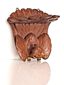 Antique Rare Owl Folding Wall Shelf Movable Head German Black Forest Carved