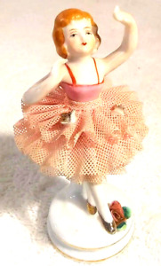 Dresden Spaghetti Dress Ballerina Made In Japan Excellent Gold Shoes Figurine