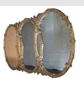 Vintage Style Regency Triple Oval Ornate Gold Accents Framed Wall Mirror Read