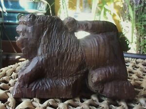 Antique Primitive Ooak Lion Wood Carving Sculpture Hand Carved Wooden Burl 1800s