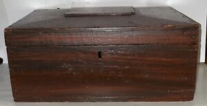 Antique 19th C Document Box American Old Grain Paint Chamfered Coffin Cast