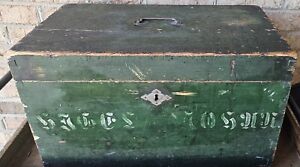 Antique Wooden Document Box Old Green Painted Primitive Box Ca 1890