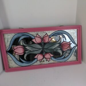 Painted Glass Pink Wood Frame Mirror Wall Decor Flower S Tulip S