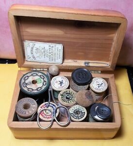 1940 Vintage Cedar Sewing Starter Box 10 Wooden Spools Of Thread 100 Yr Old N