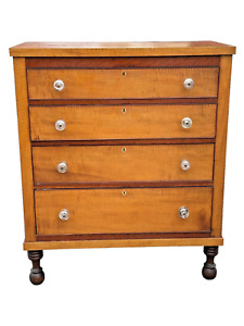 Sheraton Tiger Maple New England Chest Of Drawers 1830s Clean Antique Dresser