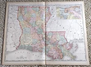 Louisiana Original Antique State Map From Rand Mcnally 1899 Atlas 28 X 21 5 
