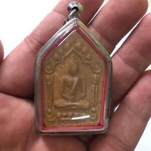2515 Thai Buddha Amulet Lp Tim Phra Khun Paen Embed Gold Takrud Yant 5 Wat Magic