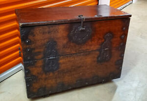 Huge Antique Korean Front Opening Ships Money Chest Trunk Rare Find Bought Pusan