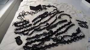 Strips Of Antique Jet Black Beads On Thread Wire Tiny Beads 10 4 Lengths 6oz