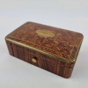Antique French Kingwood Parquetry Stam Box With Brass Plaque Timbres Poste 