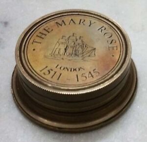 Nautical Sundial Compass Brass Compass Marine Pocket Compass The Mary Rose
