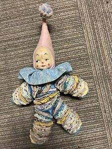 Primitive Antique Patchwork Quilt Old Chenille Kewpie Folk Art Jester Doll